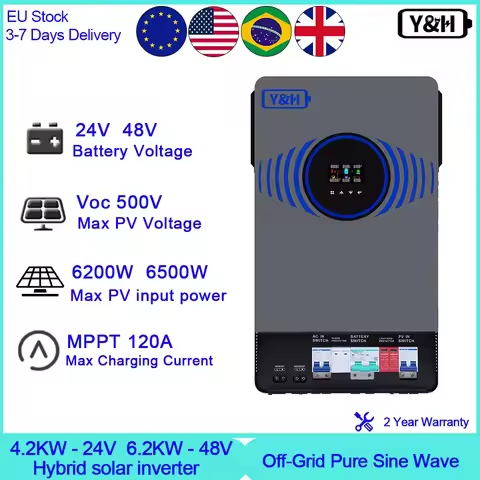 Y&H 4.2KW 6.2KW Hybrid Solar Inverter 24V 48V Built-in Air Switch lightning Protection Off Grid 230V