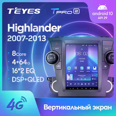 TEYES TPRO 2 For Toyota Highlander 2 XU40 2007 - 2013 For Tesla style screen Car Radio Multimedia Vi