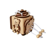 Busy cube mini - bear, wooden baby fidget toy, montessori toy for toddlers