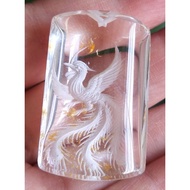 W0905F2 Yellow Pepper Flower Crystal Laser Yin Engraving Phoenix Pendant, V Holes Above, 24.8 * 39.5