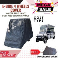 E BIKE GOLF TYPE FULL COVER FOUR WHEELS WITH BACK PASSENGER SEAT AND ROOF WATER REPELLANT SCRATCH AND DUST PROOF BUILT IN BAG WITH FREE MOTOR COVER