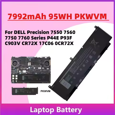 Upgrade New 14.4V 95WH PKWVM L Aptop Battery for DELL Precision 7550 7560 7750 7760 Series P44E P93F