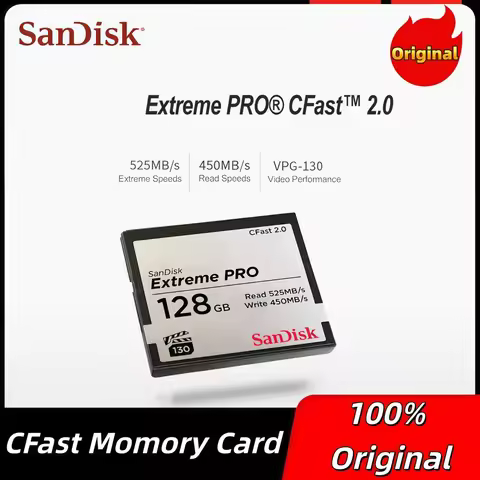 SanDisk Extreme PRO CFast 2.0 128GB 256GB Memory Card VPG-130 525/430MB/s Cfast Card For 4K Video Ca