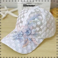 LIKENEAR Lace Baseball Cap, Summer Breathable Duck Tongue Hat, 2025 Mesh Embroidered Flowers Sunscre