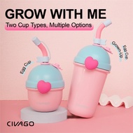 CIVAGO（13oz/25oz）​Kids Straw Tumbler Vacuum Insulated Ceramic Cup Leakproof Coffee Water Bottle