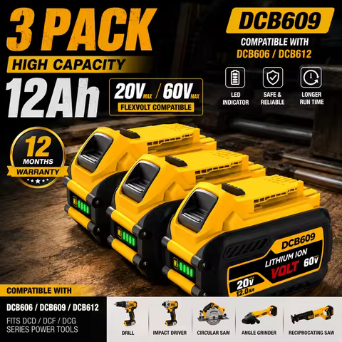 3 PACK DCB609 12000mAh 12Ah Lithium-Ion Replacement Battery for DeWalt 20V MAX 60V MAX FLEXVOLT Powe