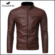 FUGUINIAO Mens PU Leather Jacket Casual Coat Biker Suit Design Pocket Windproof Leather Coat M-4Xl