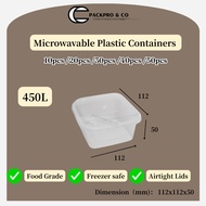 250ml/450ml Microwavable Food Container Bekas Plastik Makanan Dessert Box Cake Box Square Size