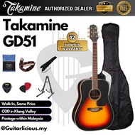 TAKAMINE GD51 BSB Dreadnought Cutaway Solid Spruce Top, Black Walnut Back & Side - BROWN SUNBURST GD