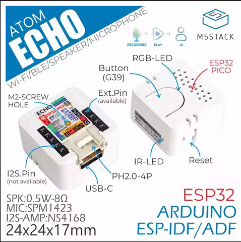 M5Stack ATOM Echo programmable smart speaker lightweight compact supports STT service built-in ESP32