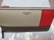 三折 COACH New York wallet 啡紅色皮銀包