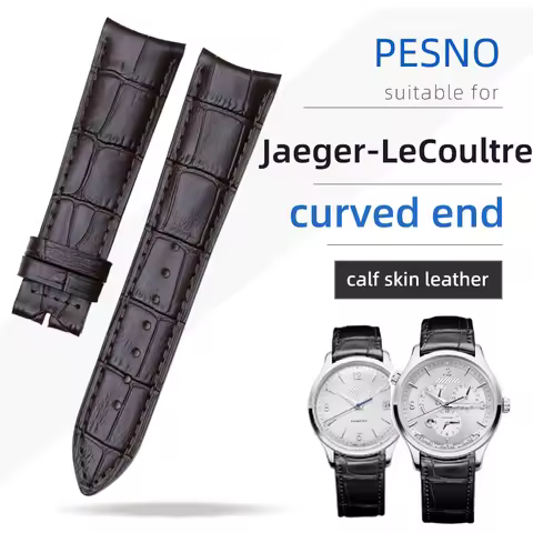 PESNO Suitable for Jaeger-LeCoultre Master Control Curved End Genuin Calf Skin Top Layer Leather Wat