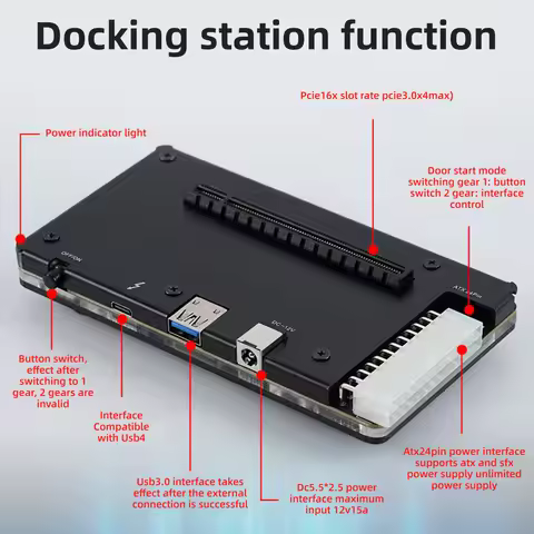 External GPU Fit for Thunderbolt 4 Graphics Card Dock EGPU Enclosure USB4.0 ATX 24Pin PCIE Interface