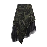 XITAO Camouflage Mesh Splice Long Skirt Street Asymmetrical High Waist Summer Clothes for Women  Loo