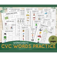 A326 – [PDF] CVC Words Practice Worksheets 17 pages - kindergarten primary english worksheets
