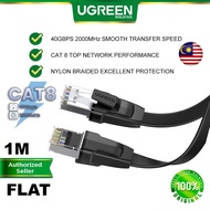 UGREEN Cat8 Ethernet Flat Cable 40Gbps 2000Mhz RJ45 Network LAN Cord High Speed Fast Networking Internet LAN Cord Wire Wi Fi Router Modem Smart TV PC Laptop Computer Printer Switch PS3 PS4 PS5 Xbox Samsung Huawei Msi Dell Asus Acer HP Windows Cat 8