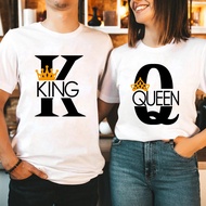 เสื้อยืดคู่เสื้อยืดลาย King Queen เสื้อยืดสีขาวสำหรับเป็นของขวัญเสื้อยืดคู่รักวันวาเลนไทน์