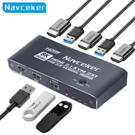 Navceker KVM Switch 8K 60Hz HDMI 2 PC 4K 165Hz USB 3.0 HUB Docking Station Dock 2 Computer PC Share