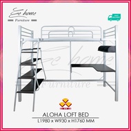 EE HOME Aloha Loft Single Size Bed Frame Single Spring Mattress Study Table Book Shelves and Chair -