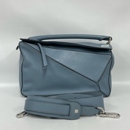 Loewe羅意威puzzle中號 霧霾藍銀扣 斜背包