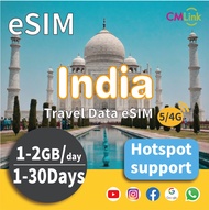 [eSIM] India 4G/5G Travel eSIM Card (1-30 Days 1GB/2GB Daily High-Speed Data + Unlimited 128kbps Hot