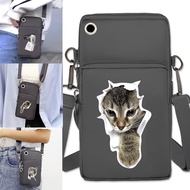 {Fashion clothes} ผู้หญิงใหม่ถือกระเป๋าโทรศัพท์มือถือกระเป๋าสตางค์ iphone/huawei Cell Storage Pouch Wrist Pack Cat Print Shoulder Bag