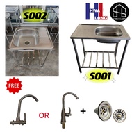 Stainless Steel Single Kitchen Sink With Stand Rak Sinki Singki Steel Dapur Set Dish Washer Rack