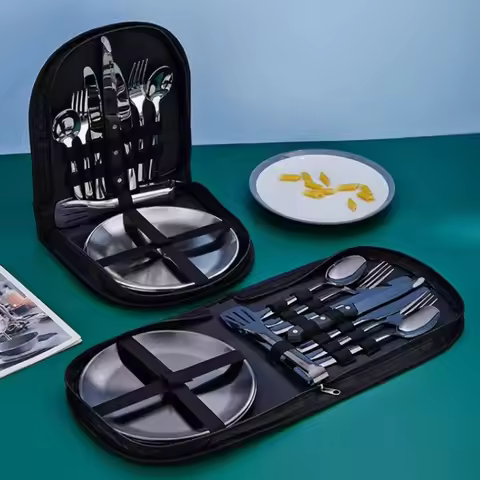 2Person Utensil Picnic Set with Plate Spoon Knife Fork Outdoor Picnic Tableware Camping Dinnerware S