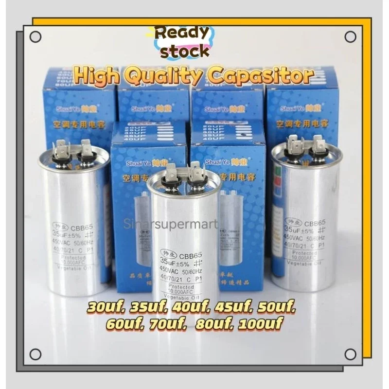 High Quality Aircond Capasitor Capacitor Air Conditioner Kapasitor 30uf 35uf 40uf 45uf 50uf 60uf 70u