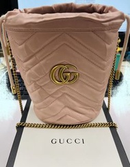 Gucci GG Marmont 迷你水桶包 超靚粉紅色 Bucket Bag Mini Light Pink 水桶袋 authentic real 100% 真品 Fullset 送禮自用都靚 約8