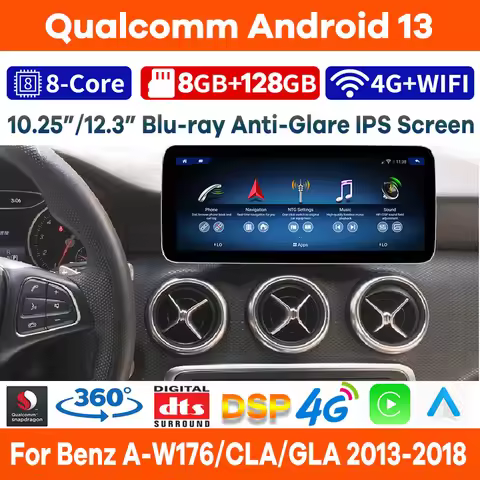 Qualcomm 8+128G Android 13 Car Video for Mercedes Benz A GLA CLA W176 Class Auto Radio Stereo GPS Ca