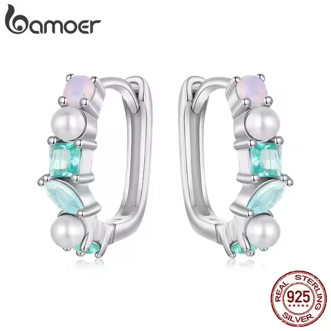 BAMOER 925 Sterling Silver Women luxury Pave Mini Huggies Hoops Earrings Circle Round Earrings Rainb