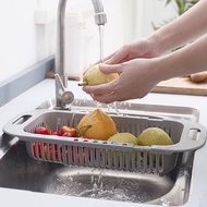 {JIE YUAN}Kitchen Drain Basket Retractable Sink Drain Basket Multifunctional Fruit Vegetable Cleaning Basket Drain Dish Rack Plastic Rack