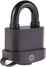 YALE Y220B/71/130/1 - Black Weatherproof Padlock with Protective Cover (71mm) - Outdoor Hardened Steel Shackle Lock for Shed, Gate, Chain - 3 Keys - HIGH Security
