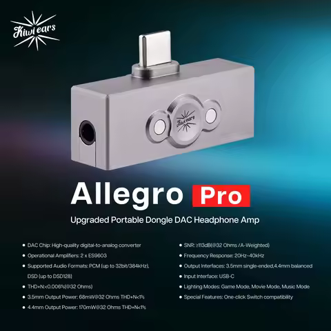 Kiwi Ears Allegro Pro Upgraded IEM Earphone DAC/AMP, USB C to 3.5/4.4mm Output Supports PCM Up to 32