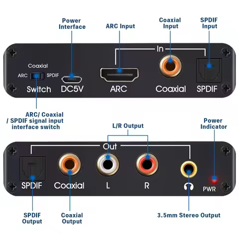 4K ARC Audio Extractor DAC Converter HDMI-compatible ARC SPDIF/Optical Coaxial to SPDIF Coaxial Ster