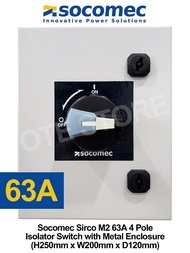 Socomec Sirco M2 Type 63A / 100A 3 Pole 4 Pole Isolator with Metal Enclosure Box (W250mm x H200mm x