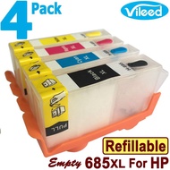 Vileed 4Pack HP 685 Xl  685XL Refillable print Cartridge For Hp Deskjet 4615 4625 Aio 3525 5525 6525