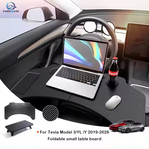 For Tesla Model 3 / Y / YL 2019-2026 Steering Wheel Laptop Tray Food Desk Portable Carbon Fiber Patt