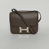 HERMES Constance康康198F錫器灰Epsom皮C刻銀扣肩背包