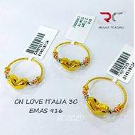 CINCIN LOVE LICIN ITALIA 3C EMAS TULEN 916 CN BOBA ITALY 3C LOVE GEMOK LICIN EMAS 916 3 COLOUR ITALIA BOBA RING GOLD 916