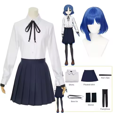 Yamada Ryo Cosplay Anime Bocchi The Rock Ryo Yamada Cosplay Costume Skirts Shirt Blue Wig Halloween 