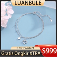 LUANBULE Silver Anklet S999 Heart Shape Love Double Layer Women's Jewelry