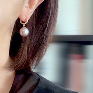 極大顆 淡水珍珠圓環耳環 14mm 玫瑰紫愛迪生珍珠