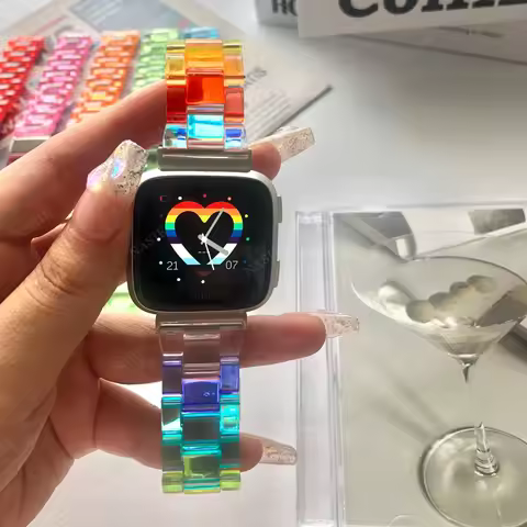 Resin Rainbow Transparent Band for Fitbit Versa 4 3 2 Strap Women Bracelet for Fitbit Sense 2 1/Fitb