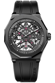 Agelocer Men's Top Brand Black Skeleton Mechanical Automatic Fashion Luxury Luminous Rubber Strap Wa