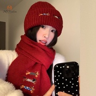 { MY Fashion }   Red Hat Scarf Women's Autumn And Winter Warm Knitted Hat Ankola Red Thick Wool Hat 