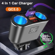4 in 1 Car charger 12v 24v fast charger Rotation Dual USB Port 2 Way Car Charger DC 12V/24V Outlet F