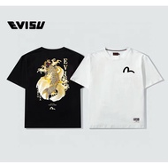 EVISU/God of Fortune/2026 Round Neck Short-Sleeved T-Shirt Couple Style Men Style Niche Trendy Print