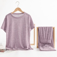 BWELL Girls Solid Color Pajamas Soft Waxy Travel Suit Home Shorts Long Pants 2-Piece Suit Home Cloth